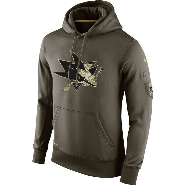 Men NHL San Jose Sharks Nike Olive Salute To Service KO Performance Hoodie Green->montreal canadiens->NHL Jersey